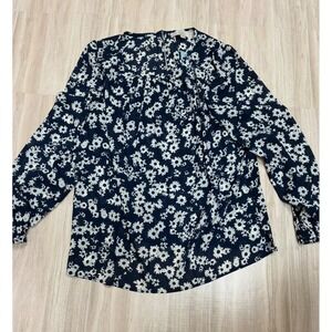 LOFT Petite Navy Floral Print Long Sleeve Blouse Top Size MP